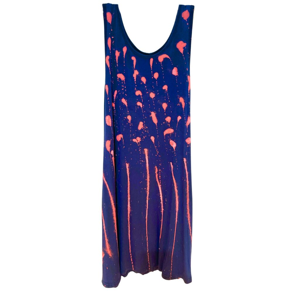 Unique Restyled Bleach Pattern Casual Sleevelss Dress Navy Blue Pink